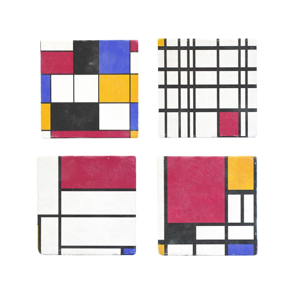 Piet Mondrian Taş Bardak Altlığı 4'lü Set